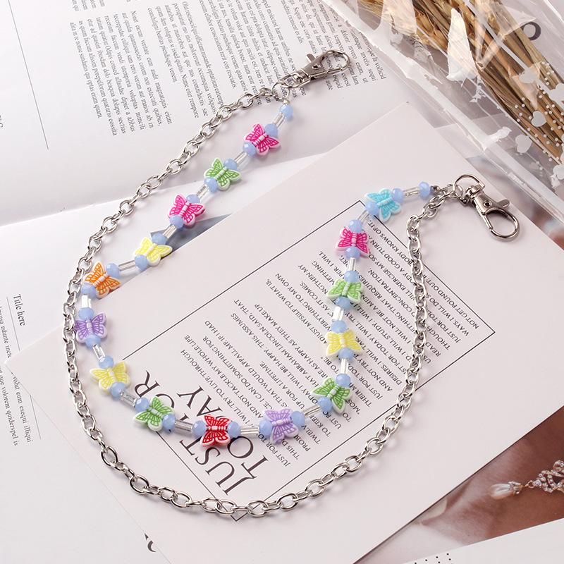 Hip-hop jeans chain resin butterfly peach heart accessories pants hanging chain ins waist chain pendant