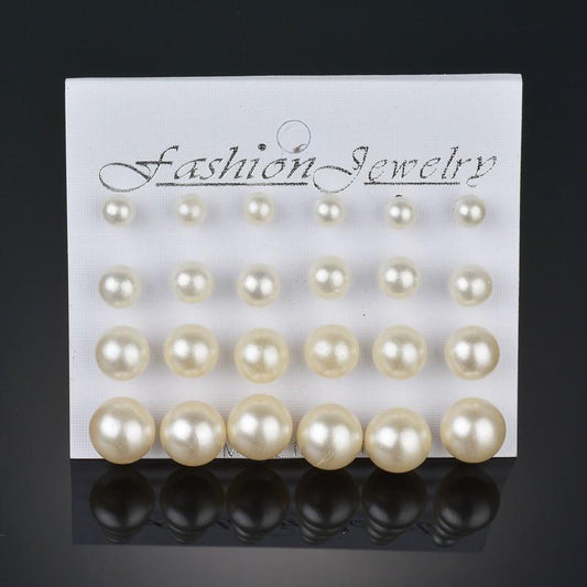 12 pairs of pearl earrings for women