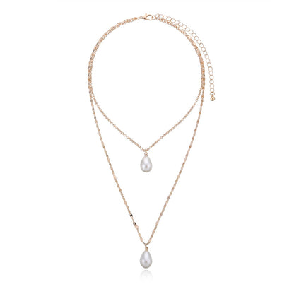 Jewelry Melon Seeds Chain Pearl Drop Shape Necklace Women's Fashion Simple Double Layer Necklace