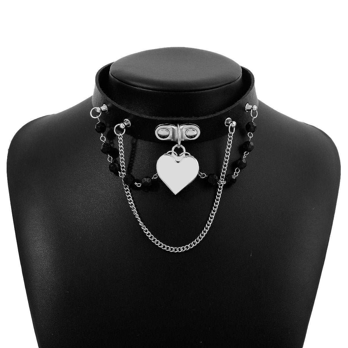 N1775 Gothic choker necklace PU leather love chain exaggerated punk necklace