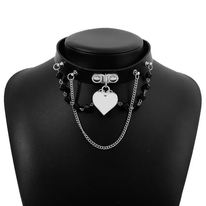 N1775 Gothic choker necklace PU leather love chain exaggerated punk necklace