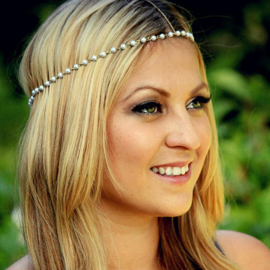 Ornament Mori simple and beautiful all-match handmade beaded pearl head chain headband hair accessories