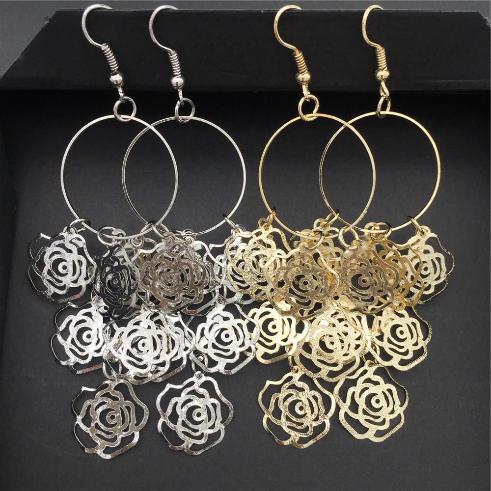 Atmospheric ring ethnic hollow rose flower string metal earrings female earrings