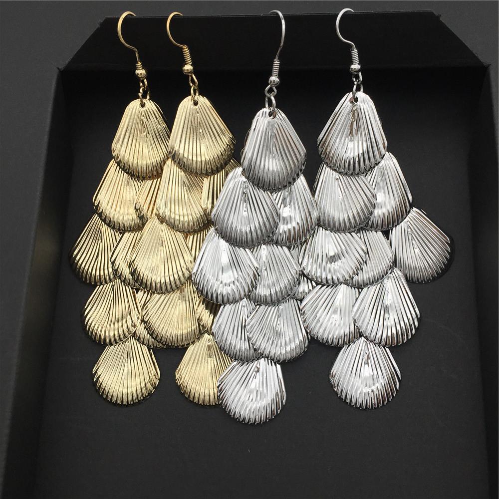 Indian Baroque Scallop Metal Sequin String Long Ladies Earring Night Exaggerated Earrings Jewelry