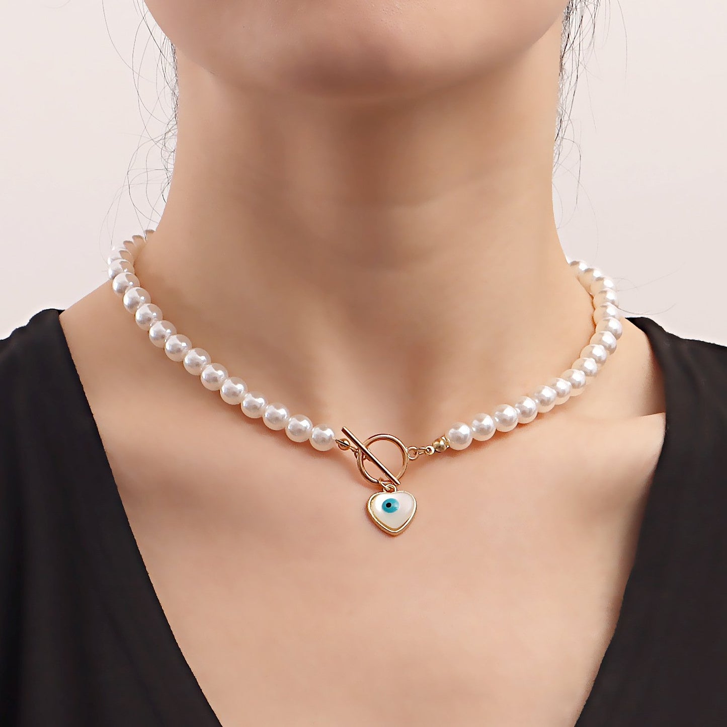 Jewelry ins all-match devil's eye love imitation pearl necklace simple blue eye necklace female