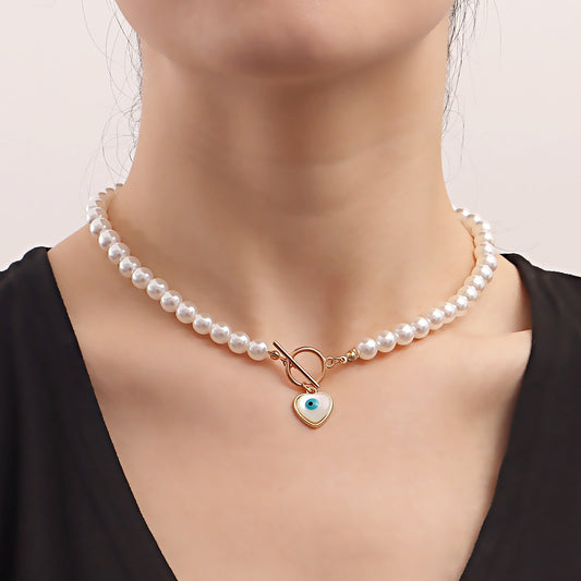 Jewelry ins all-match devil's eye love imitation pearl necklace simple blue eye necklace female