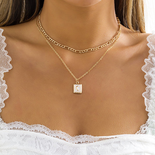 Jewelry Retro Simple Drip Oil Moon Tag Necklace Versatile Geometric Metal Chain Necklace Female