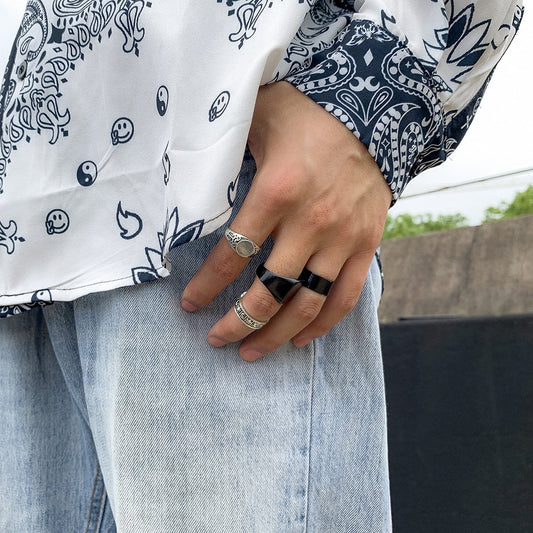 Jewelry cool personality spray paint glossy ring index finger ring retro printing metal men's ring