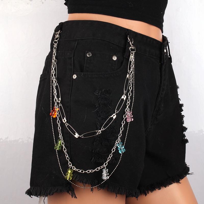 Candy-colored resin bear waist chain street shooting hip-hop trend acrylic mushroom pendant pants chain