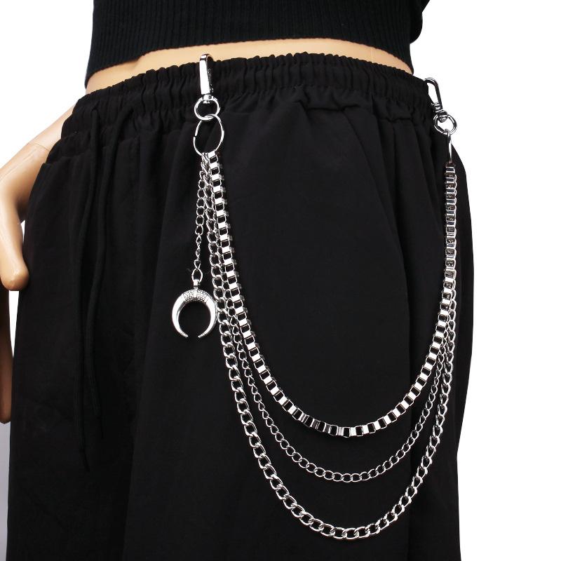 Jewelry hip-hop personality metal crescent pendant waist chain punk all-match multi-layer chain pants chain