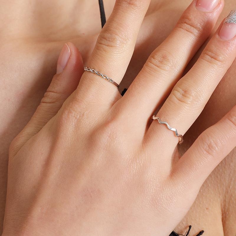 Hand Decoration Sea Wave Pattern Opening Adjustable Index Finger Ring Simple and Versatile Two-piece Ring Set