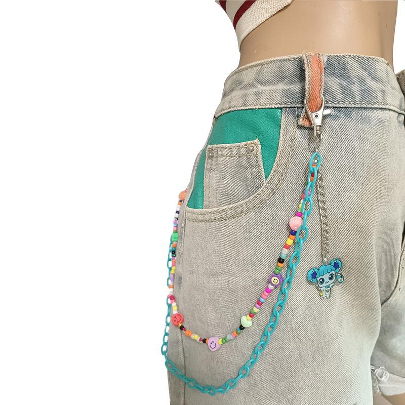 Ornaments Fashion Versatile Color Rice Beads Resin Chain Double Pants Chain Cute Cartoon Little Girl