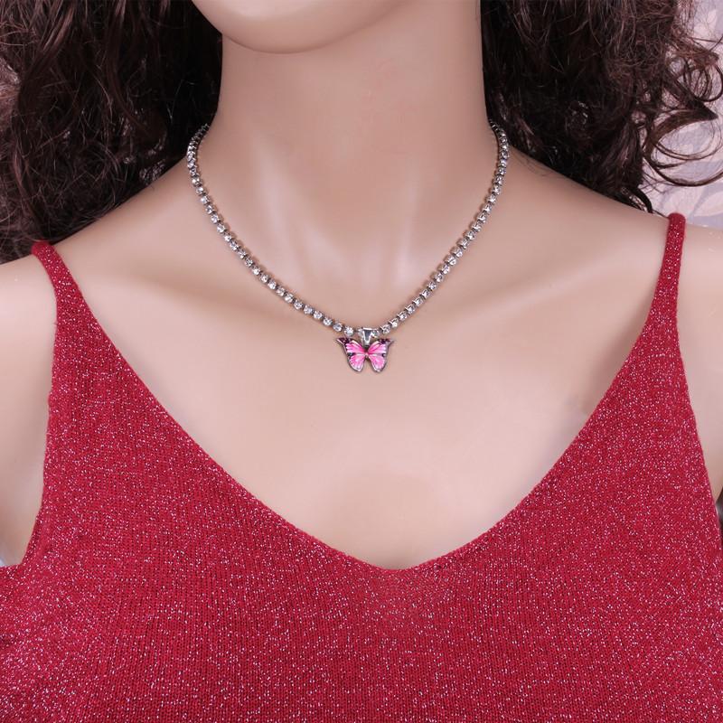Accessories Personalized Colorful Claw Chain Drill Necklace Simple Drip Oil Symphony Butterfly Pendant Necklace