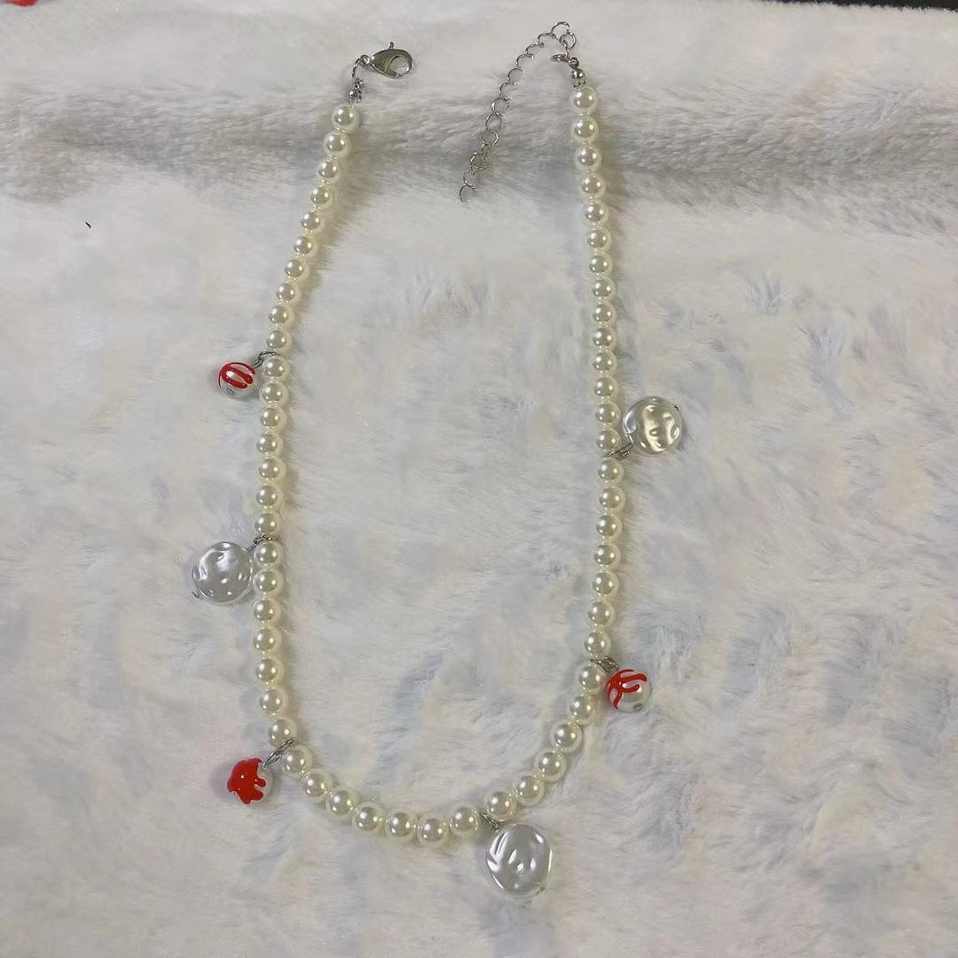 Net red trendy brand dripping blood jewelry bloodthirsty male and female clavicle chain ins pearl titanium steel necklace