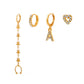 Retro star chain integrated ear clip set alloy diamond letter earrings 4 pieces without pierced earrings