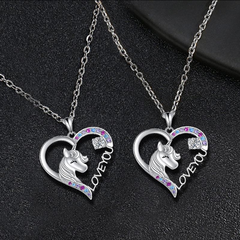 Love-shaped Unicorn Children's Pendant Necklace Female Cartoon Animal Rainbow Horse Ornament Gift