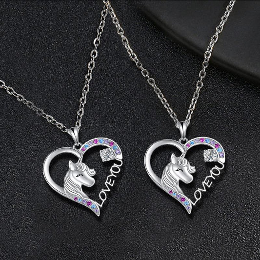 Love-shaped Unicorn Children's Pendant Necklace Female Cartoon Animal Rainbow Horse Ornament Gift