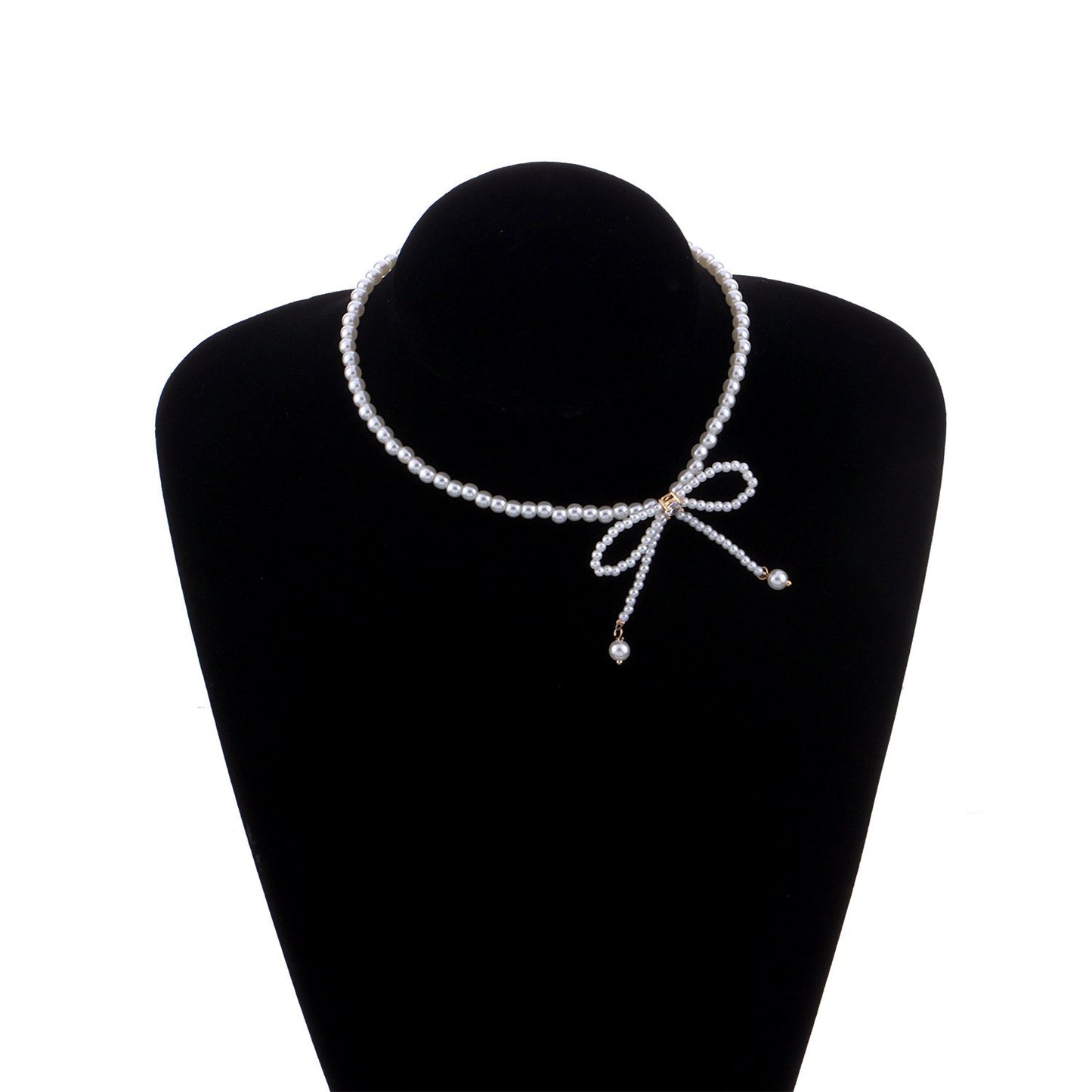Jewelry Fashion Trend Full Pearl Tassel Temperament Necklace Diamond Bow Knot Super Fairy Clavicle Chain