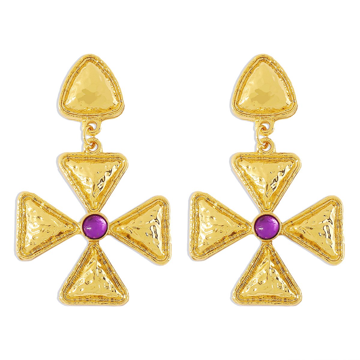 E11114 French retro minimalist triangular cross earrings micro-inlaid resin geometric middle-aged earrings