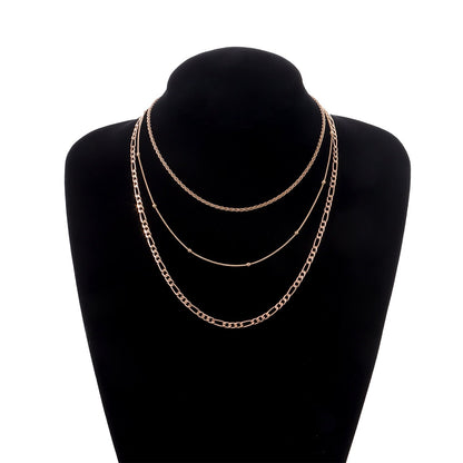 Jewelry multi-element temperament round bead snake bone necklace punk multi-layer fashion metal chain necklace