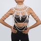 C419 Retro Exaggerated Heavy Industry Pearl Shawl Layered Tribal Hollow Weave Sexy Body Chain