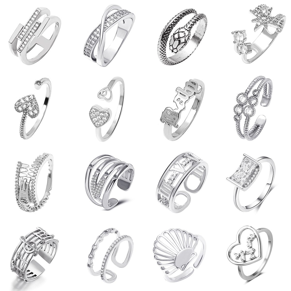Ins cold zircon opening love ring super fairy fashion star letter hollow index finger ring net red