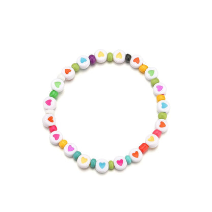 Fashion Color Peach Heart Bracelet Beach Holiday Color Rice Bead Elastic Thread Bracelet Jewelry