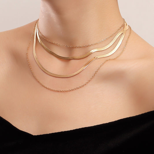 Jewelry trendy multi-layer flat snake collarbone chain necklace female ins niche design sense choker