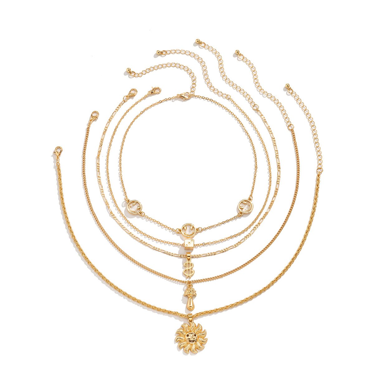Jewelry multi-element mix-and-match sunflower mushroom pendant necklace retro dollar smiley necklace female