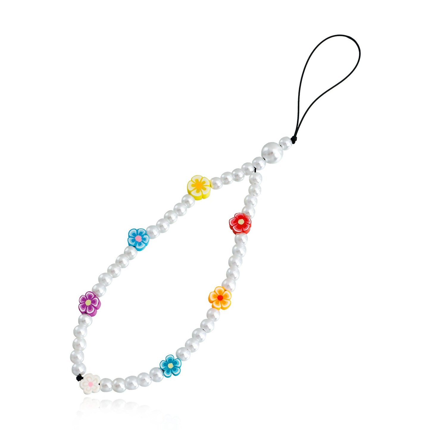 Simple flower color contrast bag lanyard accessories pastoral acrylic pearl beaded mobile phone chain lanyard