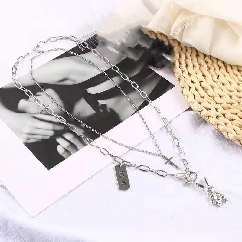 ins multi-layer hip-hop fashion cross necklace HOPE movable rabbit accessories personality pendant men and women tide