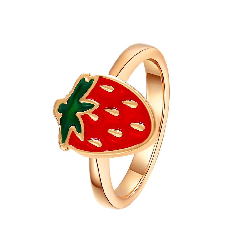 Retro Childlike Red Strawberry Ring Female Fashion Creative Geometric Metal Drip Oil Red Mushroom Index Finger Ring