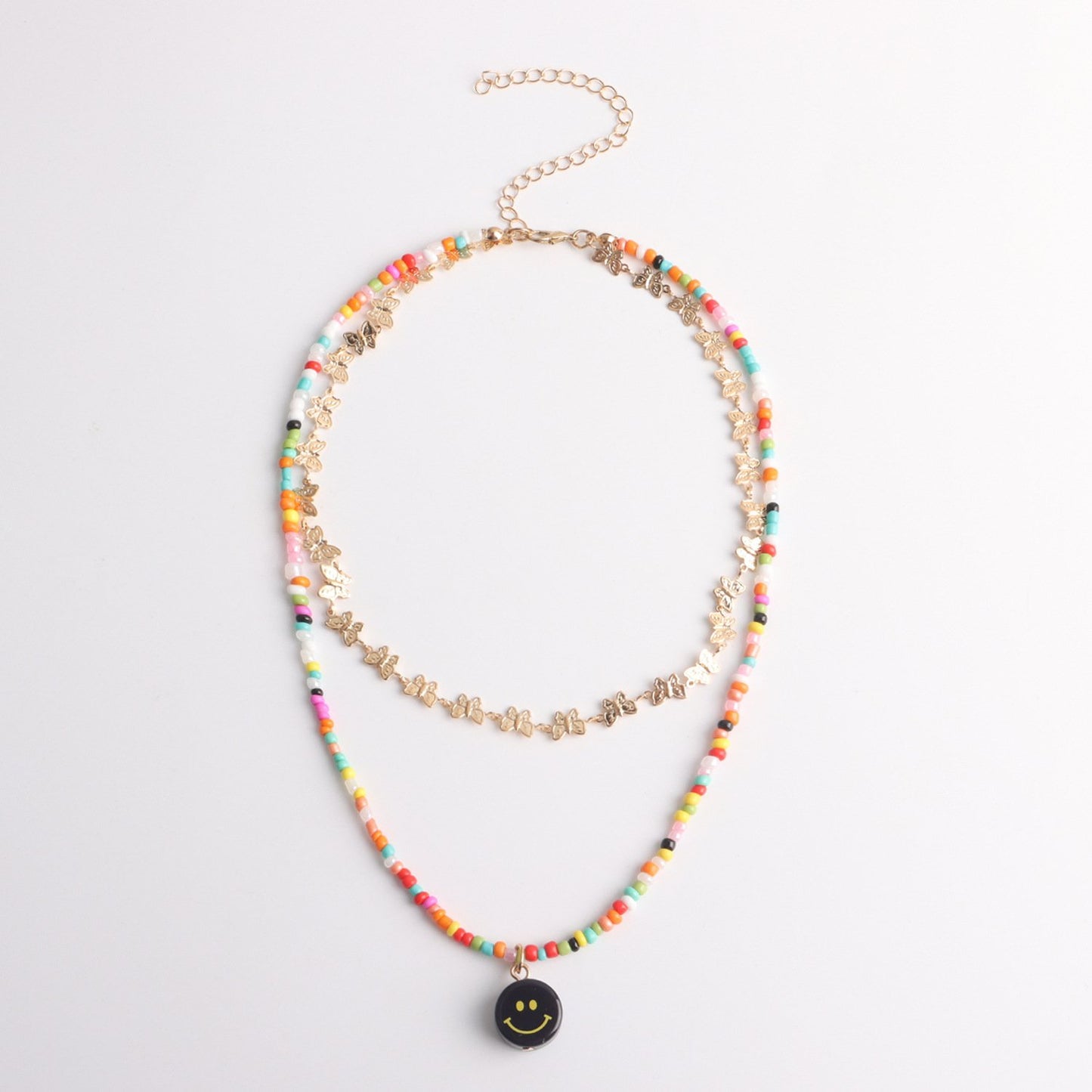 Jewelry Fashion Acrylic Smiley Face Pendant Necklace Colorful Beads Alloy Butterfly Chain Necklace