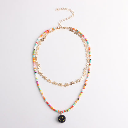 Jewelry Fashion Acrylic Smiley Face Pendant Necklace Colorful Beads Alloy Butterfly Chain Necklace