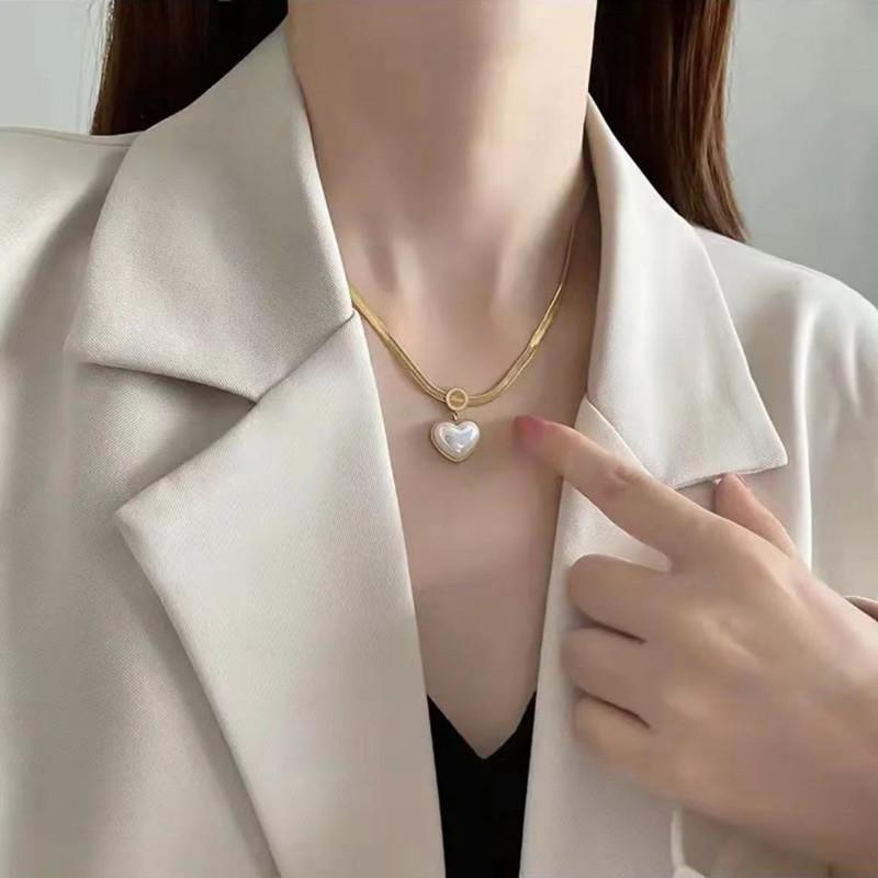 True white shell love necklace female simple titanium steel non-fading necklace ins tide 18k real gold plated jewelry
