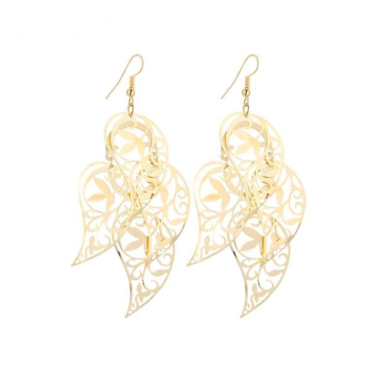 Hollow water drop leaf metal sheet earrings temperament ladies night party earrings