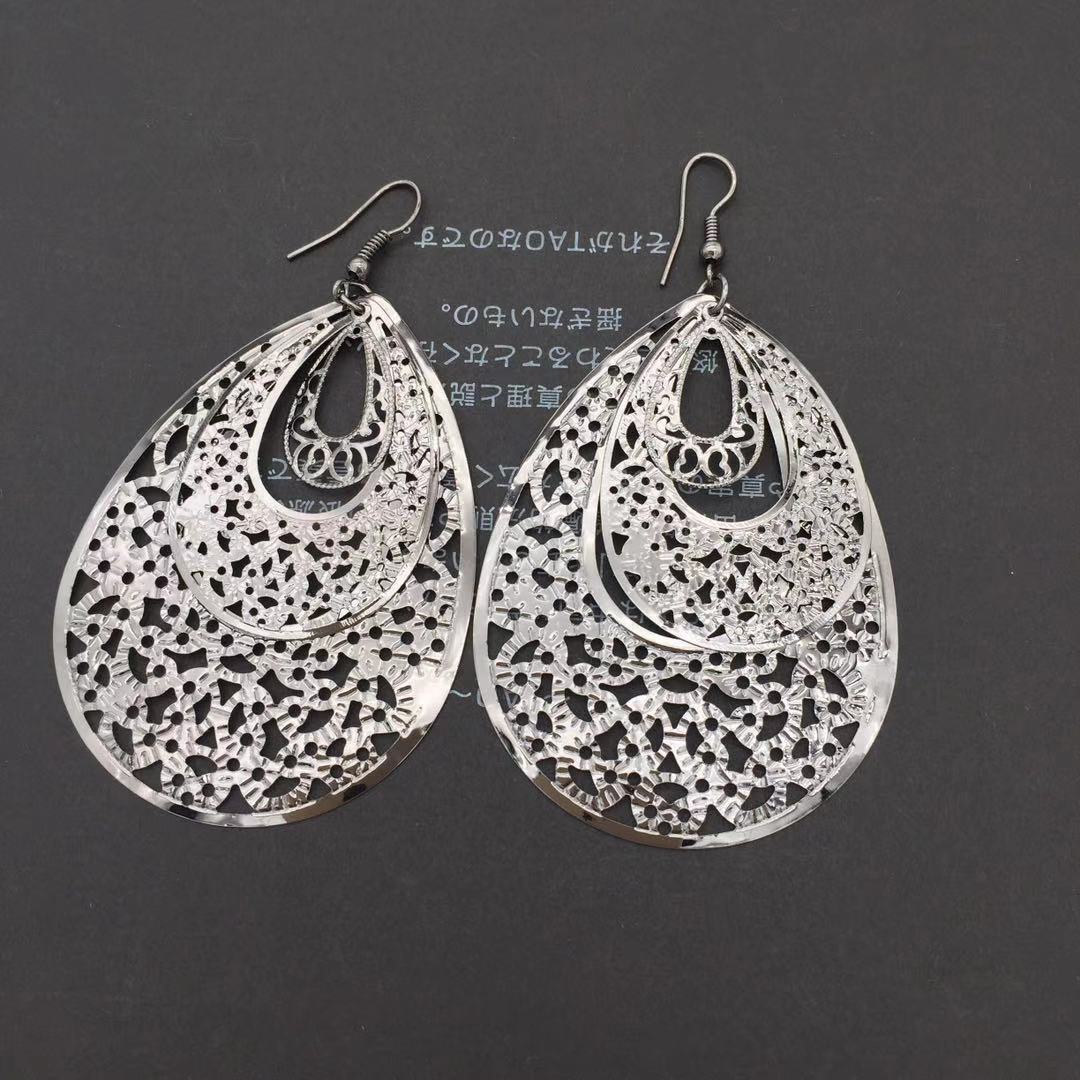 Indian Hollow Out Multi-layer Big Water Drop Earrings Ladies Earrings