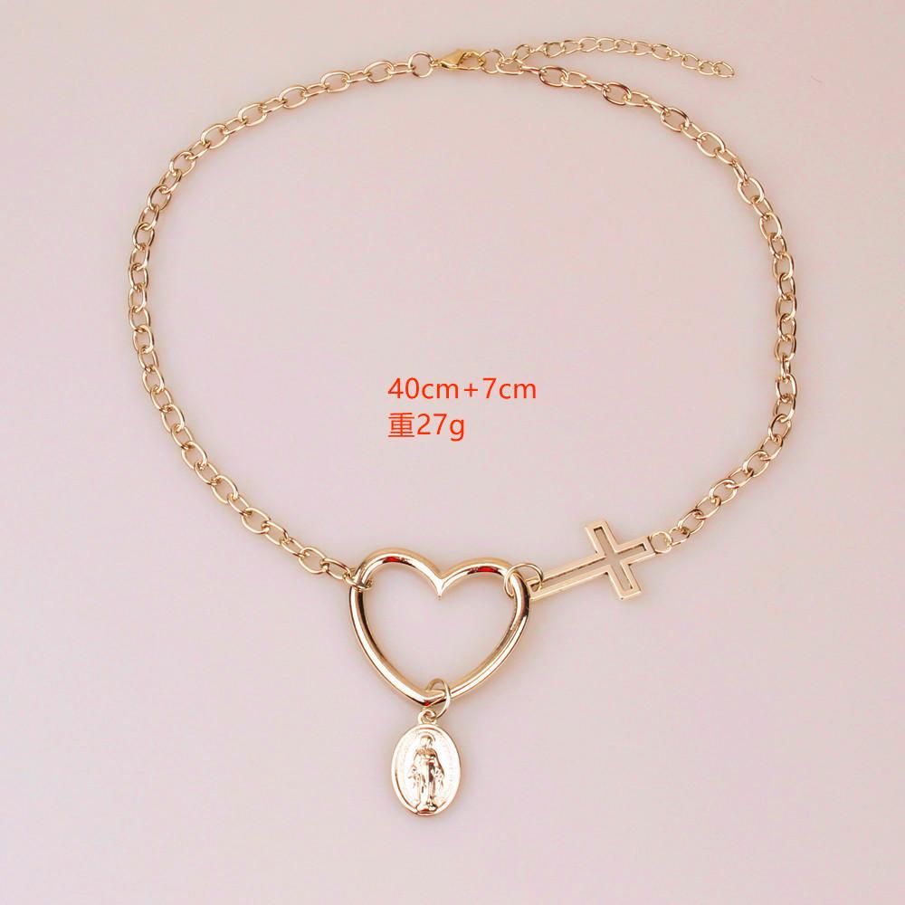 Jewelry Exaggerated Hollow Peach Heart Hollow Cross Virgin Mary Pendant Necklace Female