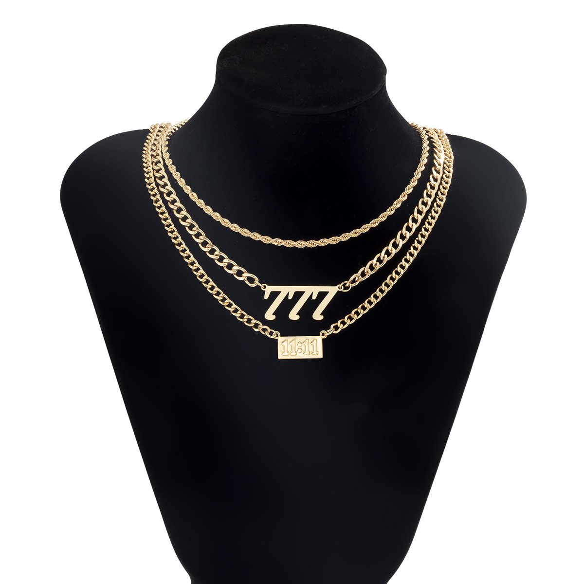 Jewelry Street Shot Geometric Hollow Chain Necklace Retro Twist Chain Digital Pendant Necklace Set