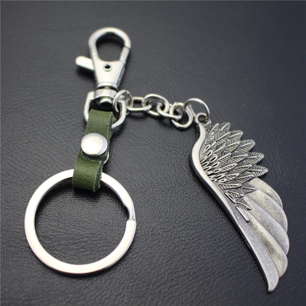 High-quality brushed retro alloy angel wings pendant leather key chain clothing accessories car key ring