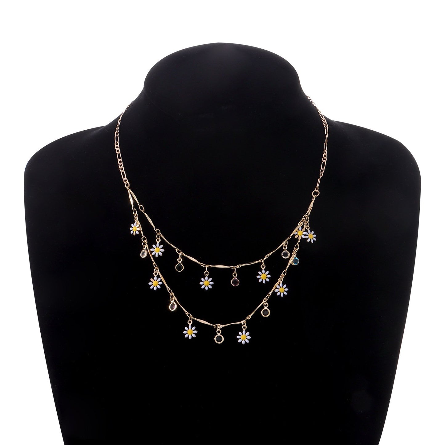 Jewelry Straight Tube Opening Smile Necklace Female Drop Glaze Painted Flower Rhinestone Necklace