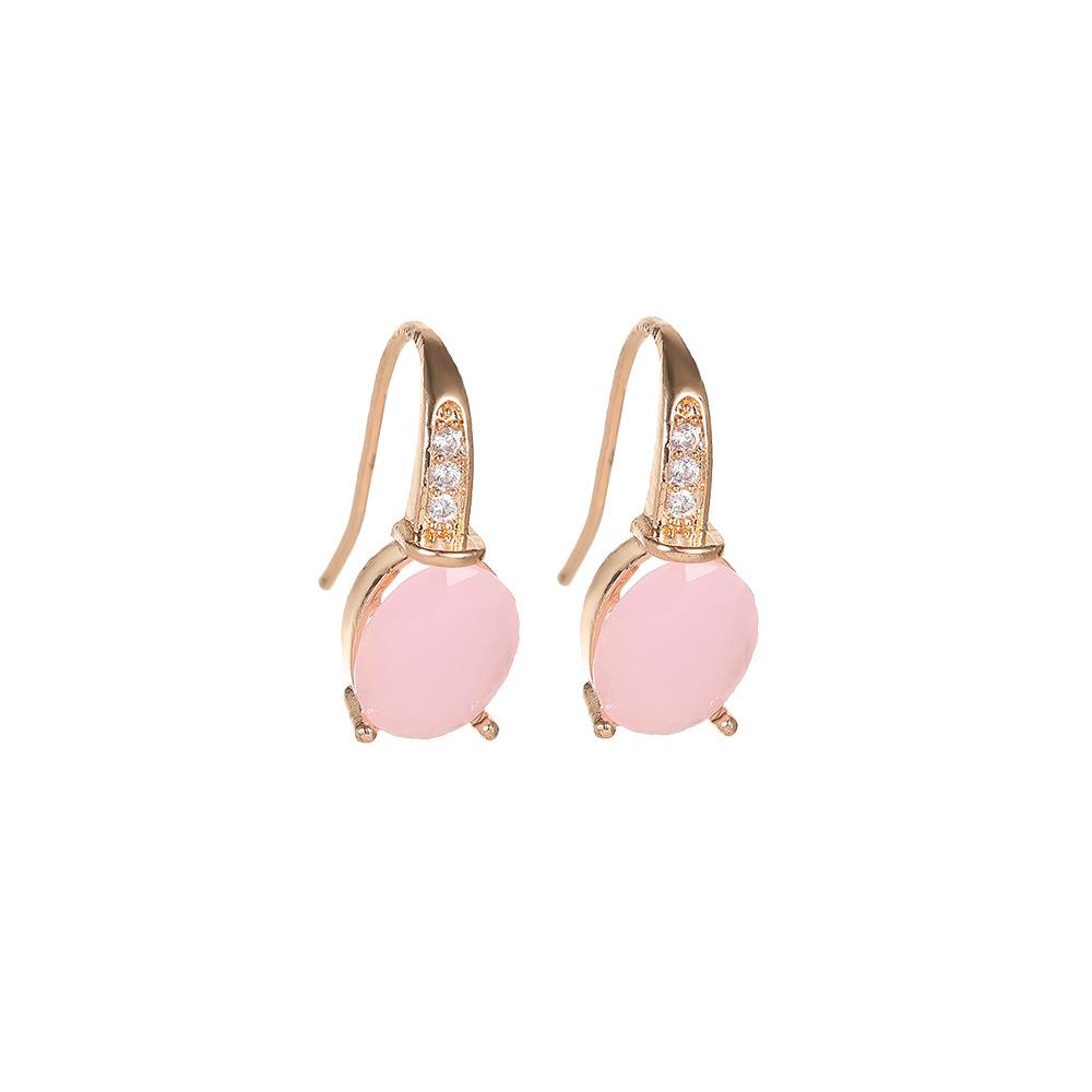 Geometric Oval Moonstone Pink Earrings Female Rose Gold Crystal Water Drop Earrings Earrings Stud Earrings