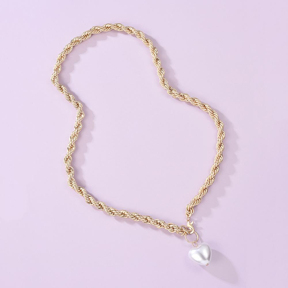 N7472 Thick Chain Baroque Pearl Necklace Cold and Explosive Style Net Red Necklace Simple Retro Necklace