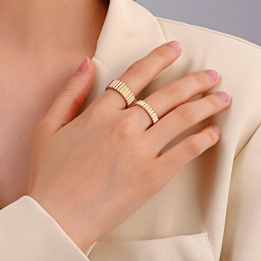 ins simple wide and narrow gear ring niche design geometric metal opening index finger ring couple ring