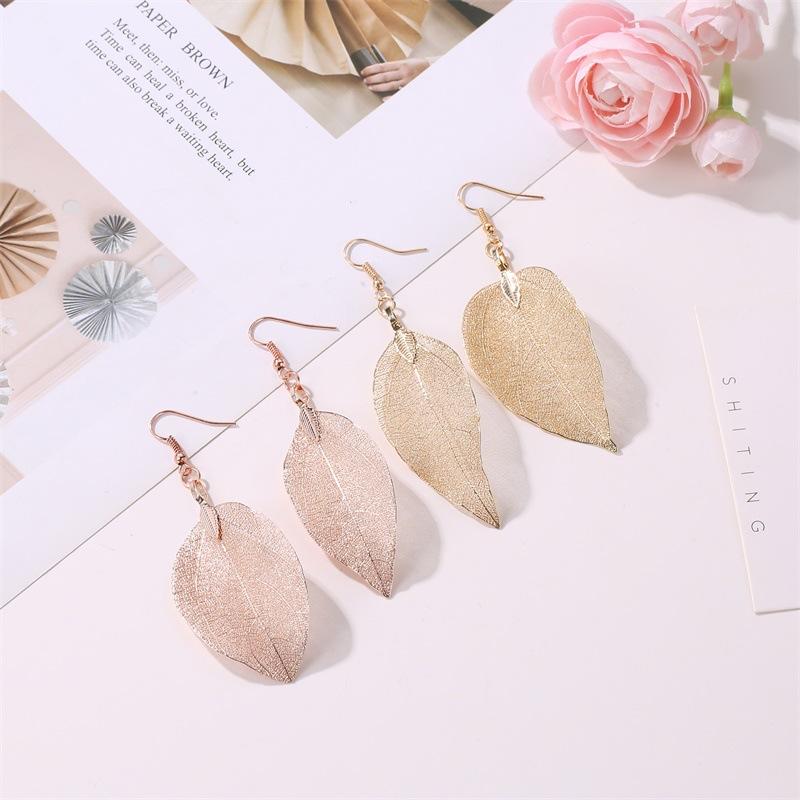 Popular retro earrings fashion temperament long hollow leaf earrings earrings