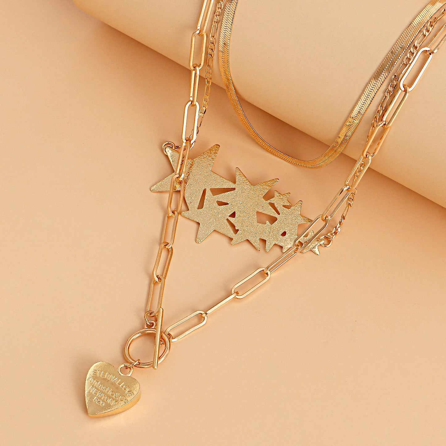 Retro fashion multi-layered simple love five-pointed star pendant necklace ins clavicle chain jewelry