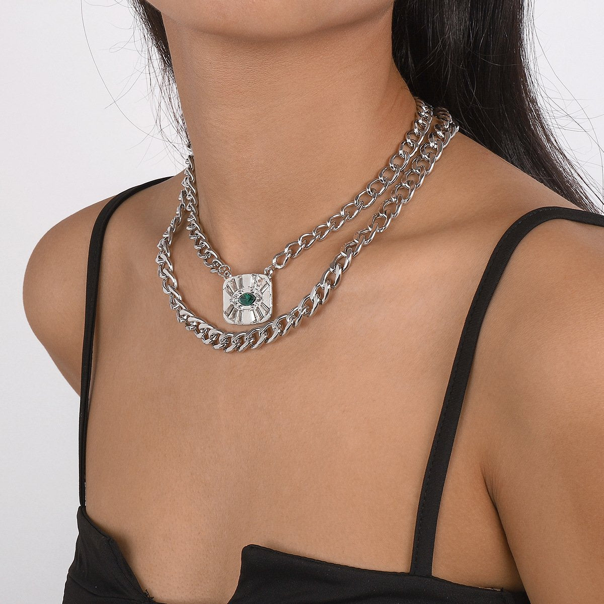 N1715 jewelry thick chain punk exaggerated necklace stacked rhinestone eyes hip-hop necklace