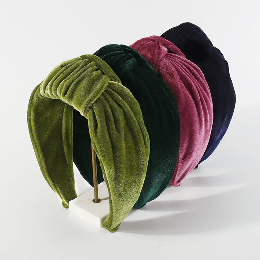 F4973 autumn and winter pure color headband gold velvet retro knotted niche geometric small fragrant headband female