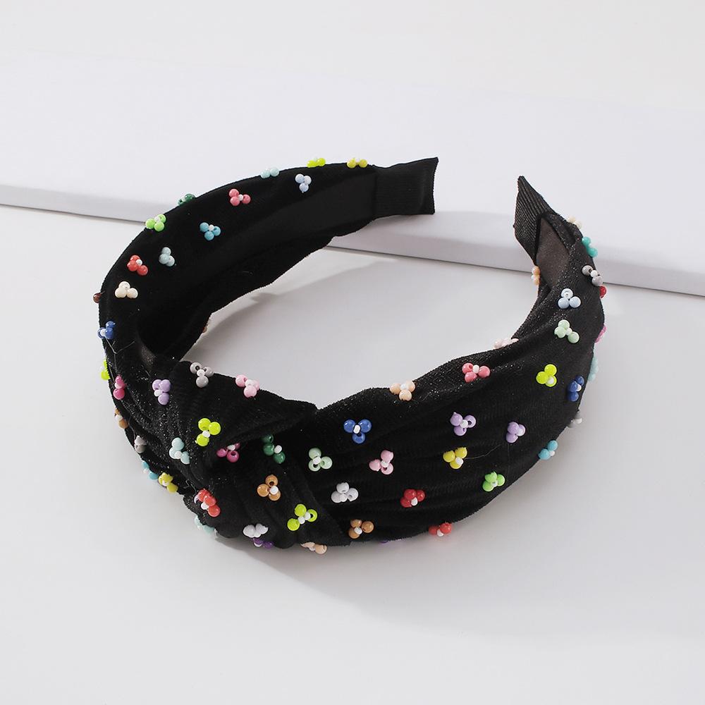 F368 Fashion Headband Corduroy Knotted Fabric Headband Personalized Colorful Rice Beads Light Luxury Headwear
