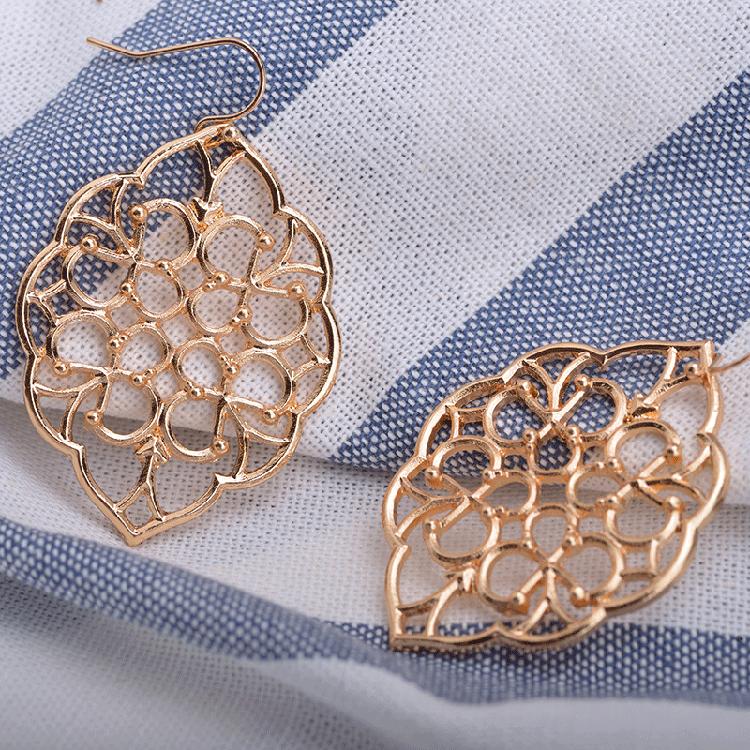 Hollow simple fashion exaggerated big earrings geometric oval lace geometric earrings